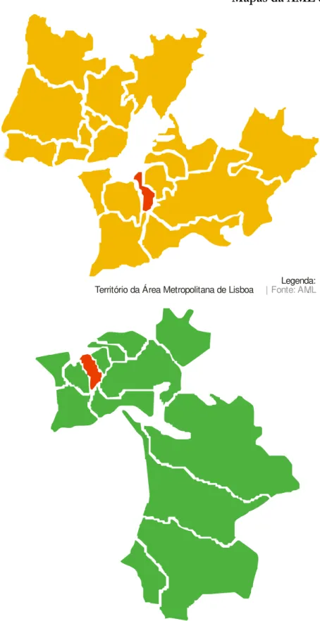 Figura 03 – Mapas da Área Metropolitana de Lisboa e Área Metropolitana da Região de Setúbal