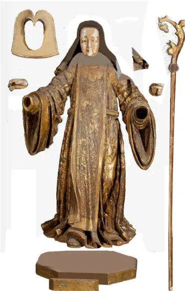 Figura 49 – Blocos de madeira que constituem a escultura - Santa Abadessa. A.P. 