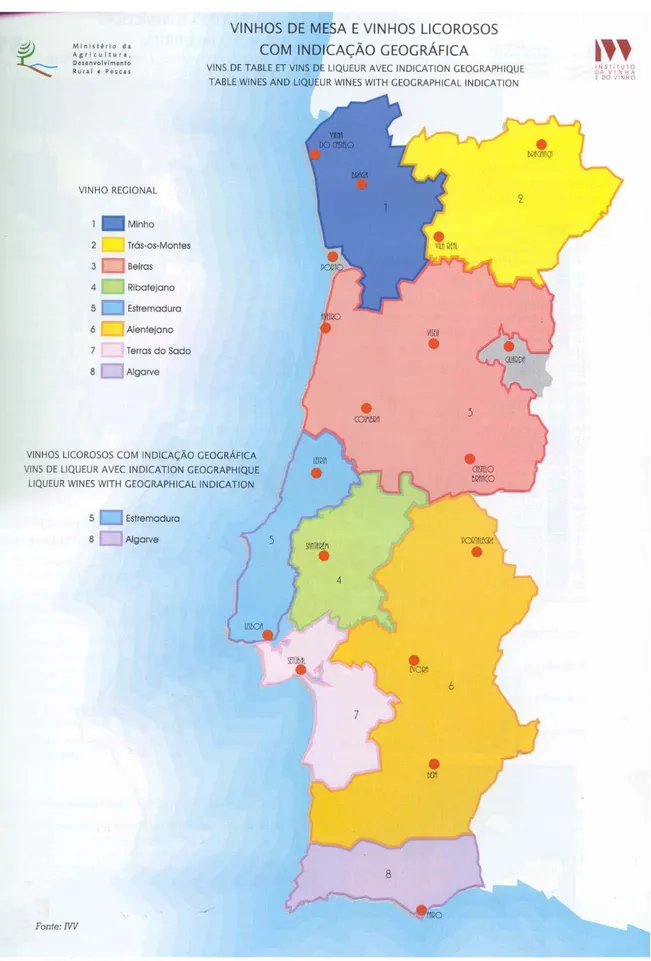 Figura 3-1 – Vinhos Regionais em Portugal Continental 