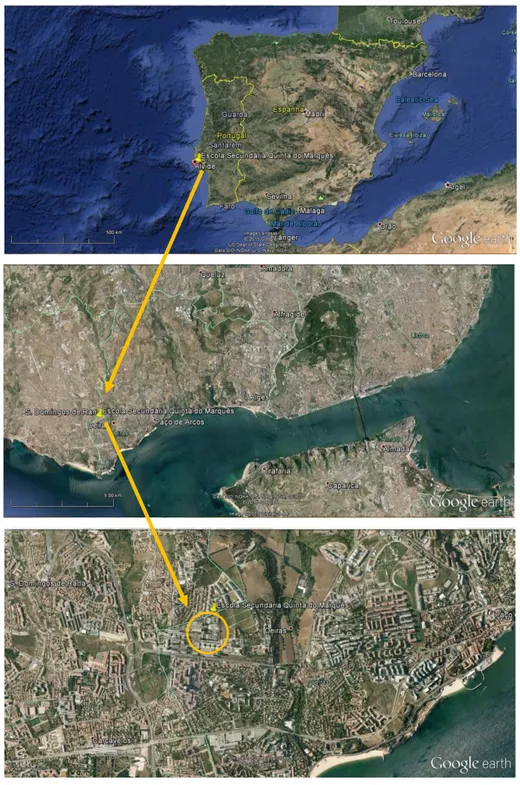 Figura  7:  Localização  da  ESQM  [em  linha]  Google  Earth:  https://www.google.com/earth/ ,  retirado a 28/08/2014 