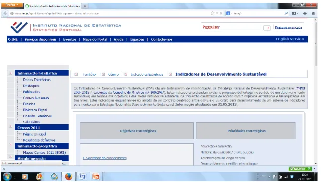 Figura  1  -  Página  inicial  (descrição  do  projeto  e  Objetivos  e  Prioridades  Estratégicas  da  Estratégia Nacional de Desenvolvimento Sustentável) 