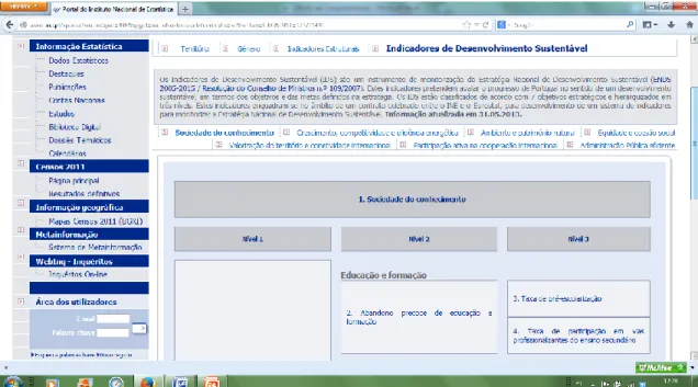 Figura  2  -  Página  dos  IDS  relacionada  com  o  primeiro  Objetivo  Estratégico  (&#34;Sociedade  do  conhecimento&#34;) 