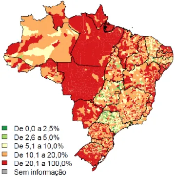 Figura 2- Percentual de não aprovados (soma de reprovação e abandono) do ensino médio por município  - 2015 