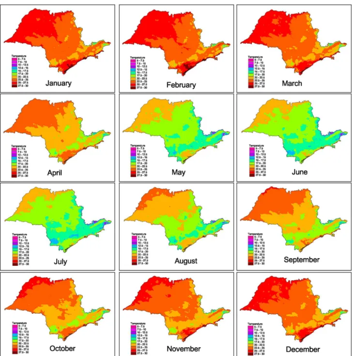 Figure 7 - Monthly mean temperature in the State of São Paulo, Brazil.