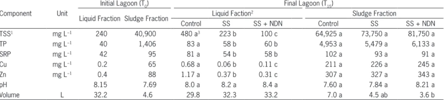 Table 2 − Initial and final mean composition and volume of liquid and sludge in the column experiment