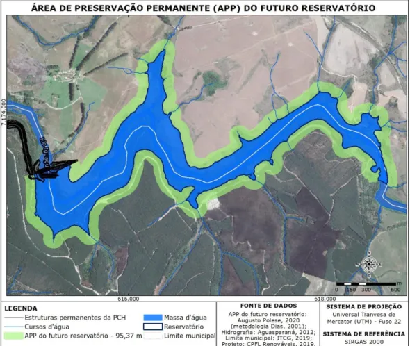 Figura 15 – Área de Preservação Permanente (APP) do futuro reservatório conforme  metodologia Dias, 2001
