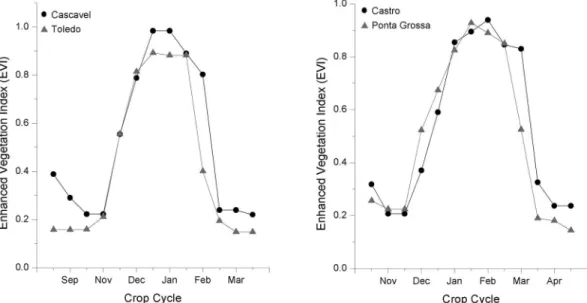 Figure 2 – Average of eleven years of soybean crop cycle for the four municipalities.