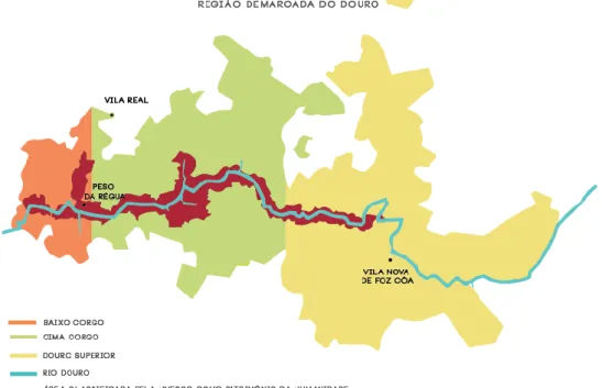 Figura 3  - Mapa da RDD e respectivas sub-regiões (BC – Baixo Corgo, CC – Cima Corgo e  DS – Douro Superior)