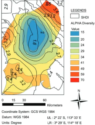 Figure 9 − A point-based assessment of PCR model predicted SHDI  (Shannon’s diversity) for the 15 measured plots.