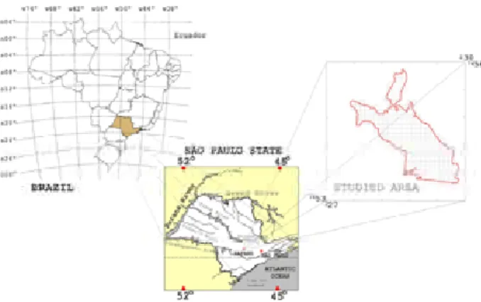 Figure 1 – Location of the study area and soil sampling grid representation (1 sample ha –1 ).