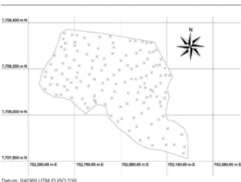 Figure  1  –  Locations  of  points  where  the  apparent  soil  electrical  conductivity was measured.