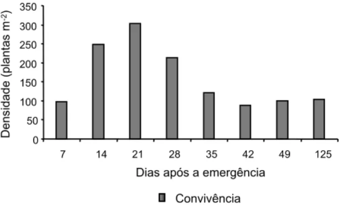 Figura 4 - Matéria seca de plantas daninhas nos períodos de convivência com a cultura do girassol (híbrido M 734).