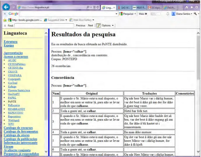 Figura 5: Exemplo de resultado do PoNTE distribu´ıdo, mostrando cada tradu¸c˜ ao separadamente.