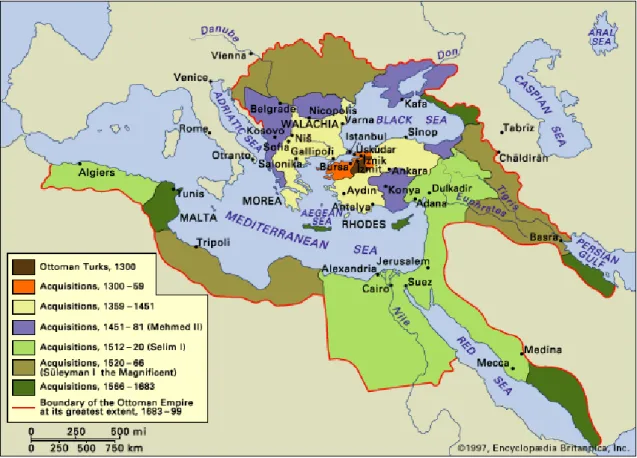 Fig. 1  –  Mapa da evolução do Império Otomano entre os Séc. XIV e XVII 96