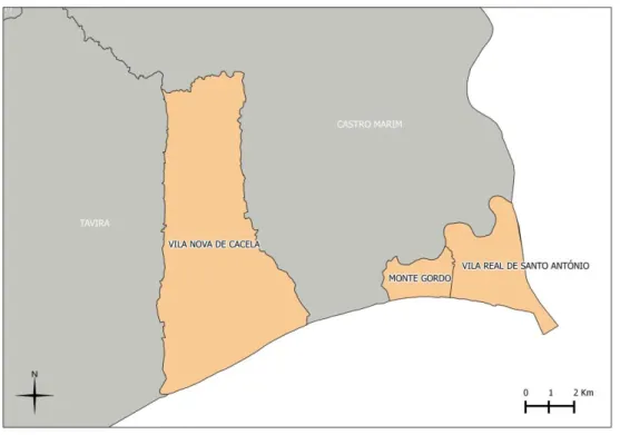 Figura 3: Limites administrativos do concelho de Vila Real de Santo António  Fonte: Elaboração própria 