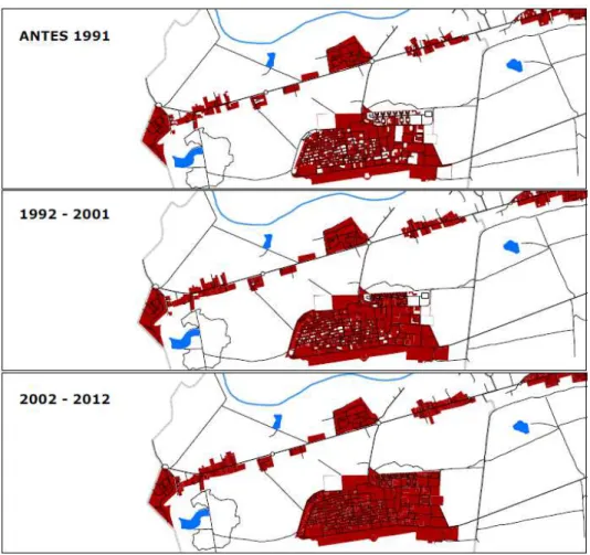Figura 13: Evolução da mancha urbana na freguesia de Monte Gordo   Fonte: Elaboração própria  