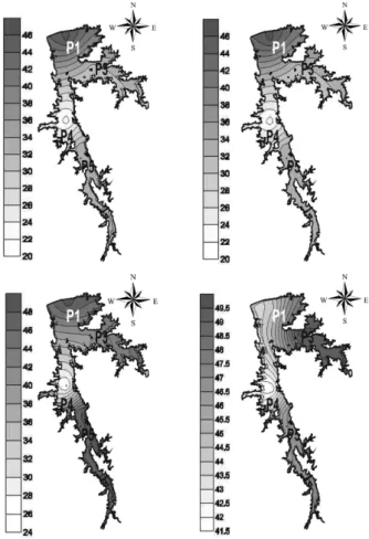 Figure 5 - Variation in Chlorophyll ‘a’ concentrations in May  (A) and August of 2007 (B) and May (C) and August of 2008 (D)  in the Serrote reservoir, Santa Quitéria, Ceará