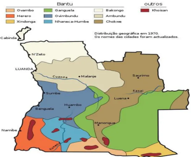 Figura N.º 1 - Mapa étnico de Angola em 1970