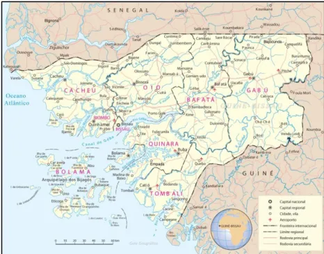 Figura 7: República da Guiné-Bissau. (Fonte: http://www.africa-turismo.com/mapas/guine-bissau.htm  consultado a 11.06.2015) 