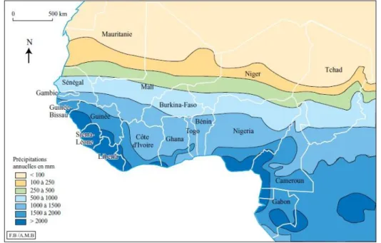 Fig. 8- Volume da Precipitação Anual na África Ocidental e Central em mm, 2003. 