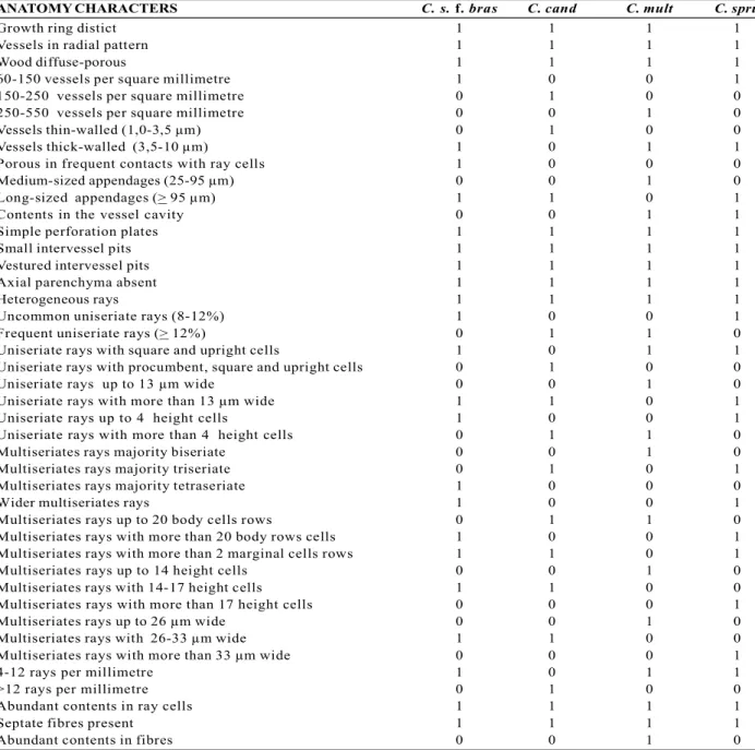 Table 2 – Anatomical characters used in the cluster analysis.
