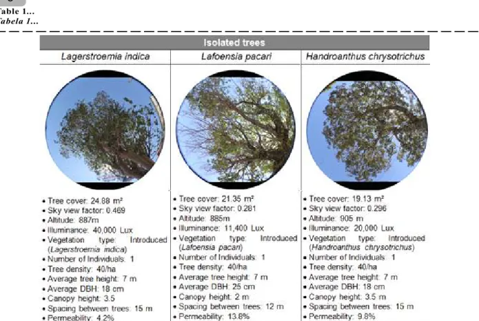 Tabela 1 – Caracterização física de cada área de estudo com foto olho-de-peixe.