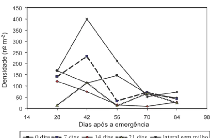 Figura 2 - Variação temporal da densidade de plantas daninhas na cultura do milho, após períodos iniciais e de reinício de controle