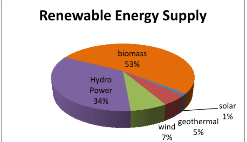 Figure 1.2 - Types of renewable sources that supply the U.S. in 2008, most part came  from Biomass and Hydro