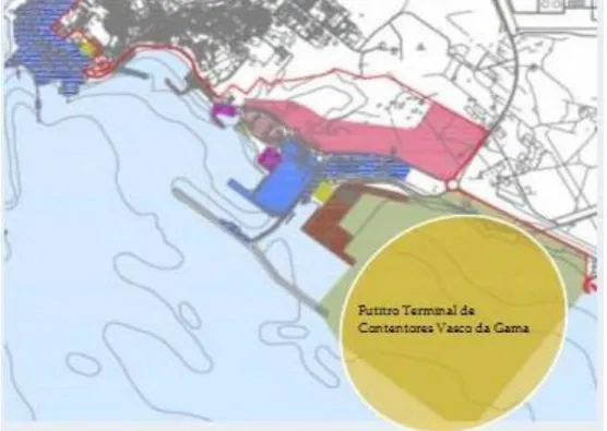 Figura 2.11 – Localização do futuro terminal de contentores Vasco da Gama (GT-IEVAS, 2015)