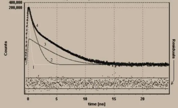 Figura 3.12 – Espectro típico de tempo de vida do positrão analisado pelo programa LT