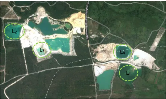 Figura 6. Localização das lagoas de sedimentação amostradas. Fonte: Google Earth 