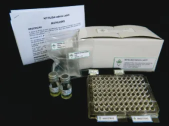 Figure 2 - Simple PTA-ELISA kit developed at the Plant Virus Laboratory from Federal University of Ceará, Brazil, composed of ELISA plate with holes treated with antigen for specific plant virus and extracts from healthy plant; virus specific antiserum, an