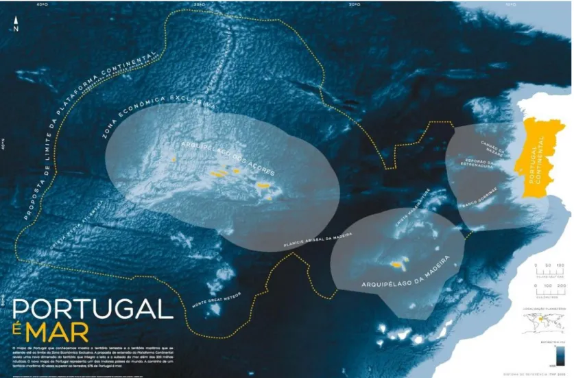 Figure 2.1.  Portugal’s national maritime space (mainland, Madeira and Azores). Shaded areas represent the territorial sea and Exclusive e conomic zones