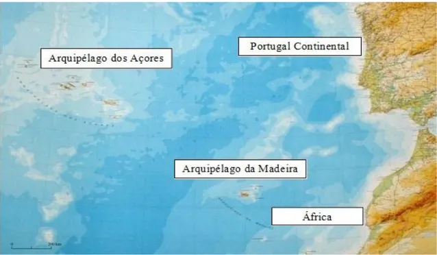 Figura 4 ─  Arquipélago da Madeira e territórios mais próximos. Fonte: Carta de Portugal  Continental e Regiões Autónomas, IGP (2003), In Plano de Ação para a Energia Sustentável