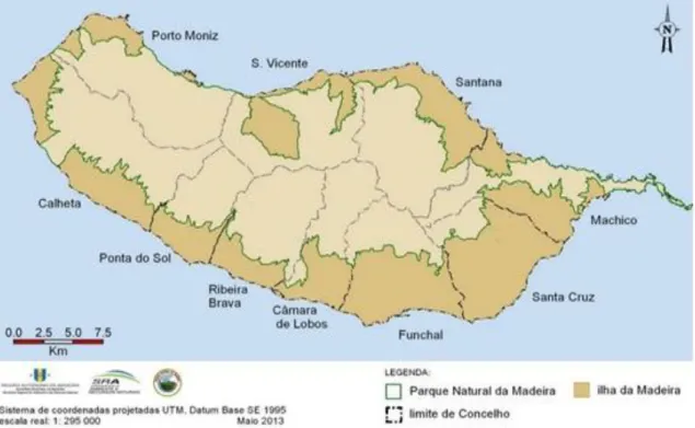 Figura 6  ─  Mapa da área do Parque Natural da Madeira. Fonte: PNM (2015) 