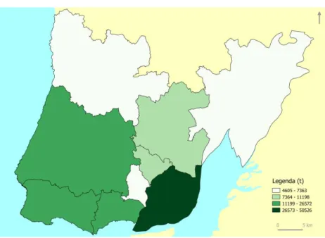 Figura 5. Resíduos urbanos recolhidos seletivamente (tonelagem),  nos municípios da Grande Lisboa, em 2013 
