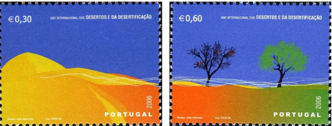 Figura 05 – Selos do Ano Internacional dos Desertos e da Desertificação para Portugal  Fonte: United Nations Convention to Combat Desertification, Stamps 