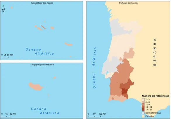 Figura 24 – Distribuição espacial do número de referências a Desertificação  em Portugal, entre 2001 e 2009 