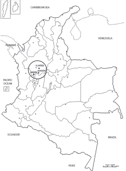 Figure 1: Geographical localization of sampling regions where disease symptoms were identified in Passiflora edulis f