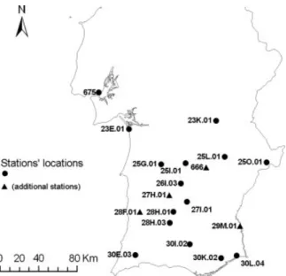 Figure 4. Stations selected for trend analysis. Dots: stations with nearly complete records in 1955–1999