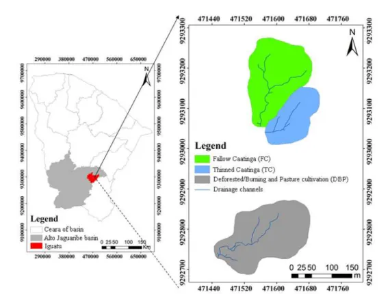 Figure 1. Location of the experimental watersheds in the state of Ceará, Brazil.