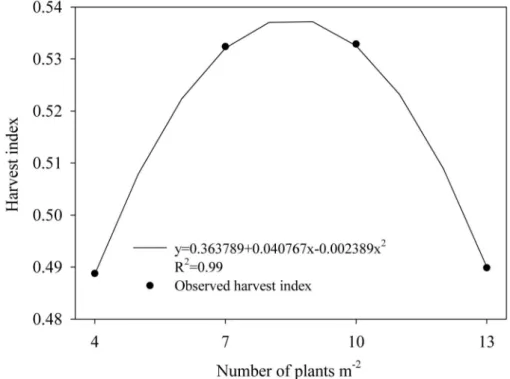 Figure 7. Harvest index of maize grown at different plant densities. 