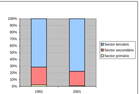 Figura 12 – População por sectores de actividade (fonte: CMC/DMAT/DOE) 