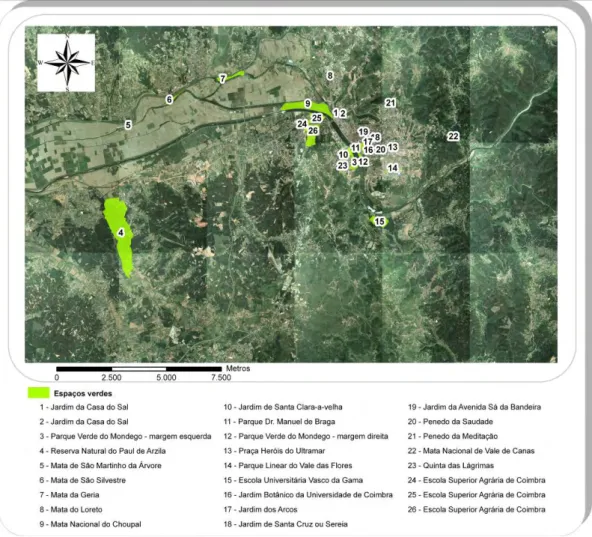 Figura 15 – Localização espacial dos espaços verdes no território municipal 