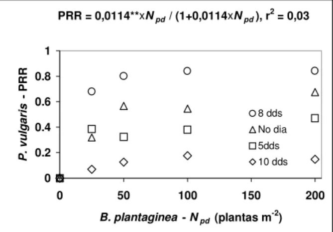 Figura 1 - Perda relativa de rendimento da cultura de feijão (P. vulgaris) devido à densidade do capim-marmelada (B