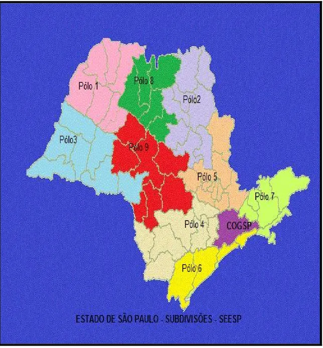 FIGURA 2.4 – Mapa do Estado de São Paulo nas subdivisões da SEE-SP. 
