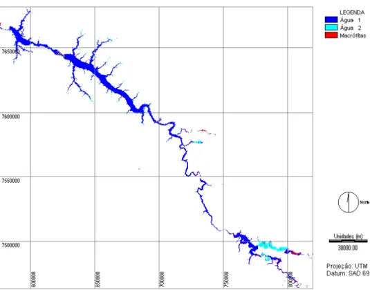 Figura 7  - Mapeamento temático resultante da composição das classificações individuais dos reservatórios do Complexo Tietê – fase 1, com base nas imagens ETM+/Landsat de fevereiro-março/2001