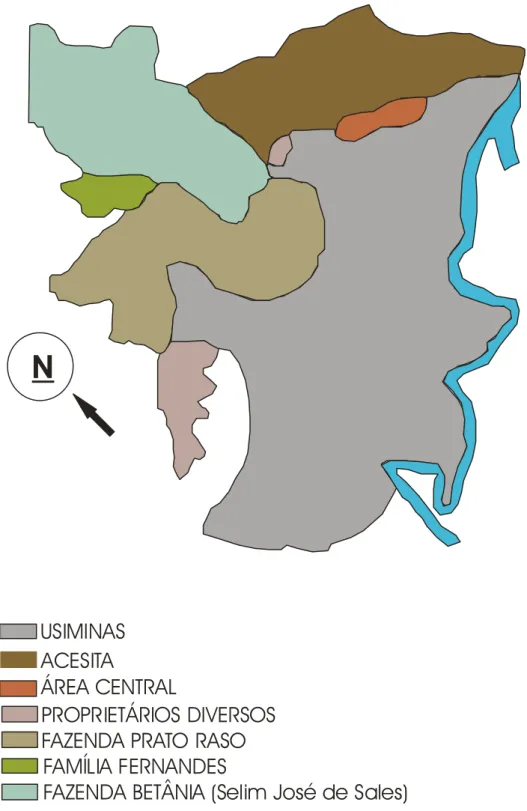 Figura  03-  Estrutura  fundiária  urbana  do  município  na  década  de  50-  Adaptado  de  Beltrame (2004) 