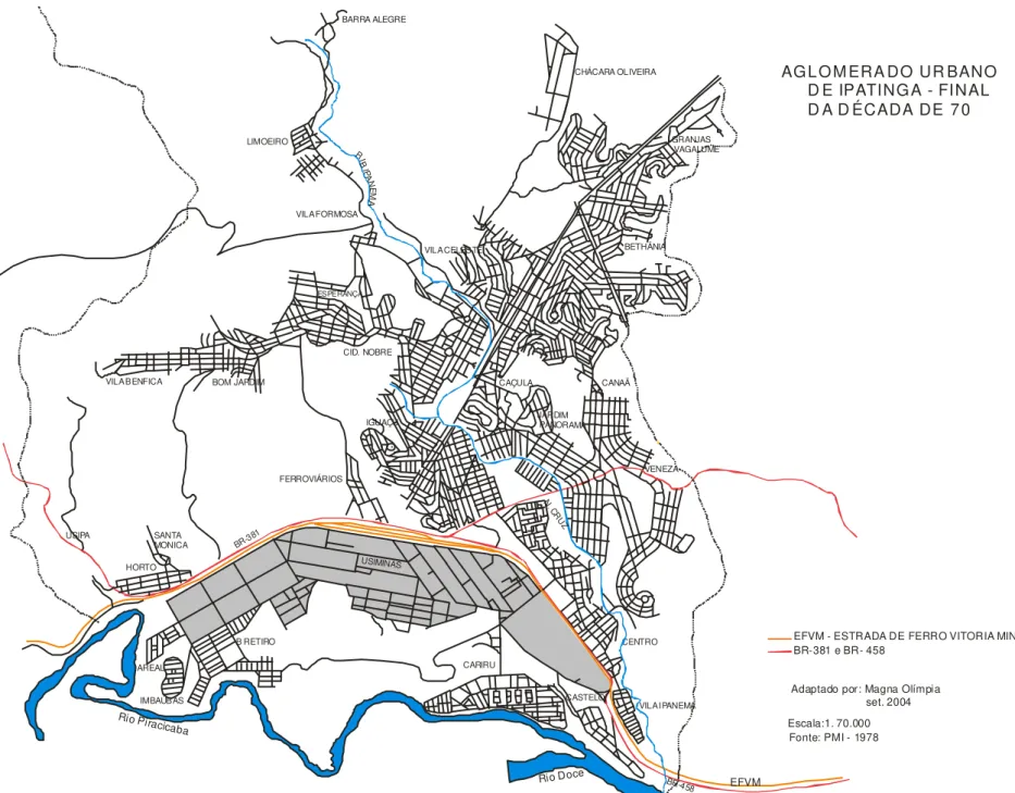 Figura 04-Aglomerado Urbano de Ipatinga  –  década de 70- Adaptado da FJP (1978a ) 