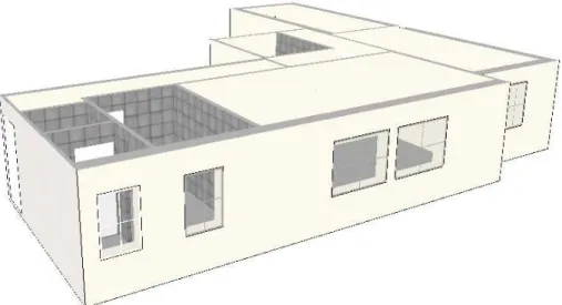 Figura 88 - Definição das fronteiras existentes na habitação  Figura 87 - Representação tridimensional da habitação no DesignBuilder 